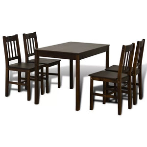 Lana Dining Set 5 Pieces Pine Wood Brown