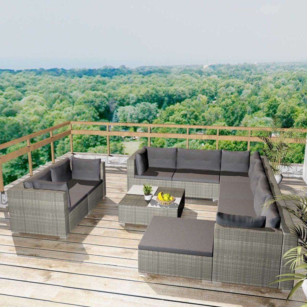 Shasta 10 Piece Garden Lounge Set with Cushions Poly Rattan Grey