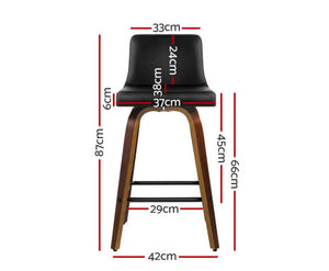 2x Kitchen Wooden Bar Stools Swivel Bar Stool Chairs Leather Luxury Black
