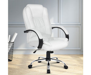 PU Leather Padded Office Desk Computer Chair - White
