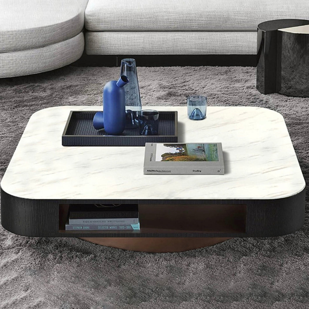 Exedra White Square Coffee Table with Storage Modern Accent Table Stone Top Style