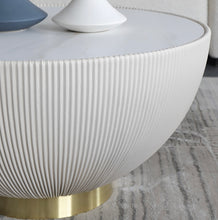 Load image into Gallery viewer, Ostino Beige Drum Coffee Table Stone Round PU-Leather Accent Table in Gold
