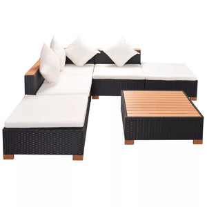 Stylish 6 Piece Garden Lounge Set with Cushions Poly Rattan Black