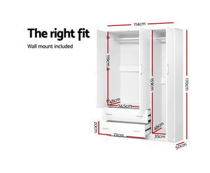 3 Doors Wardrobe Bedroom Closet Storage Cabinet Organiser Armoire 170cm