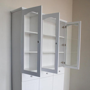 French Glass Display Cabinet Bookcase with 6 Doors - White