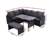 Load image into Gallery viewer, Darcy Gardeon Outdoor Furniture Dining Setting Sofa Set Lounge Wicker 8 Seater Black
