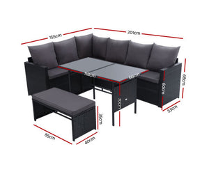 Darcy Gardeon Outdoor Furniture Dining Setting Sofa Set Lounge Wicker 8 Seater Black