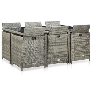 Roger 11 Piece Outdoor Dining Set with Cushions Poly Rattan Grey