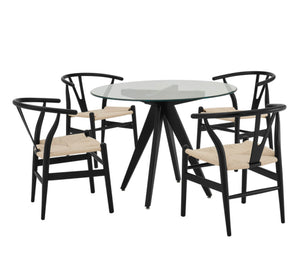 Modren 5 Piece Black Scandi & Black and Natural Replica Hans Wegner Wishbone Dining Chair Set