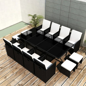 Nika 13 Piece Outdoor Dining Set with Cushions Poly Rattan Black