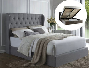 WIMBLEDON GAS LIFT DOUBLE QUEEN SIZE GREY CHARCOAL BEIGE FABRIC BED FRAME