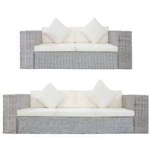 Haku 2 Piece Sofa Set with Cushions Grey Natural Rattan