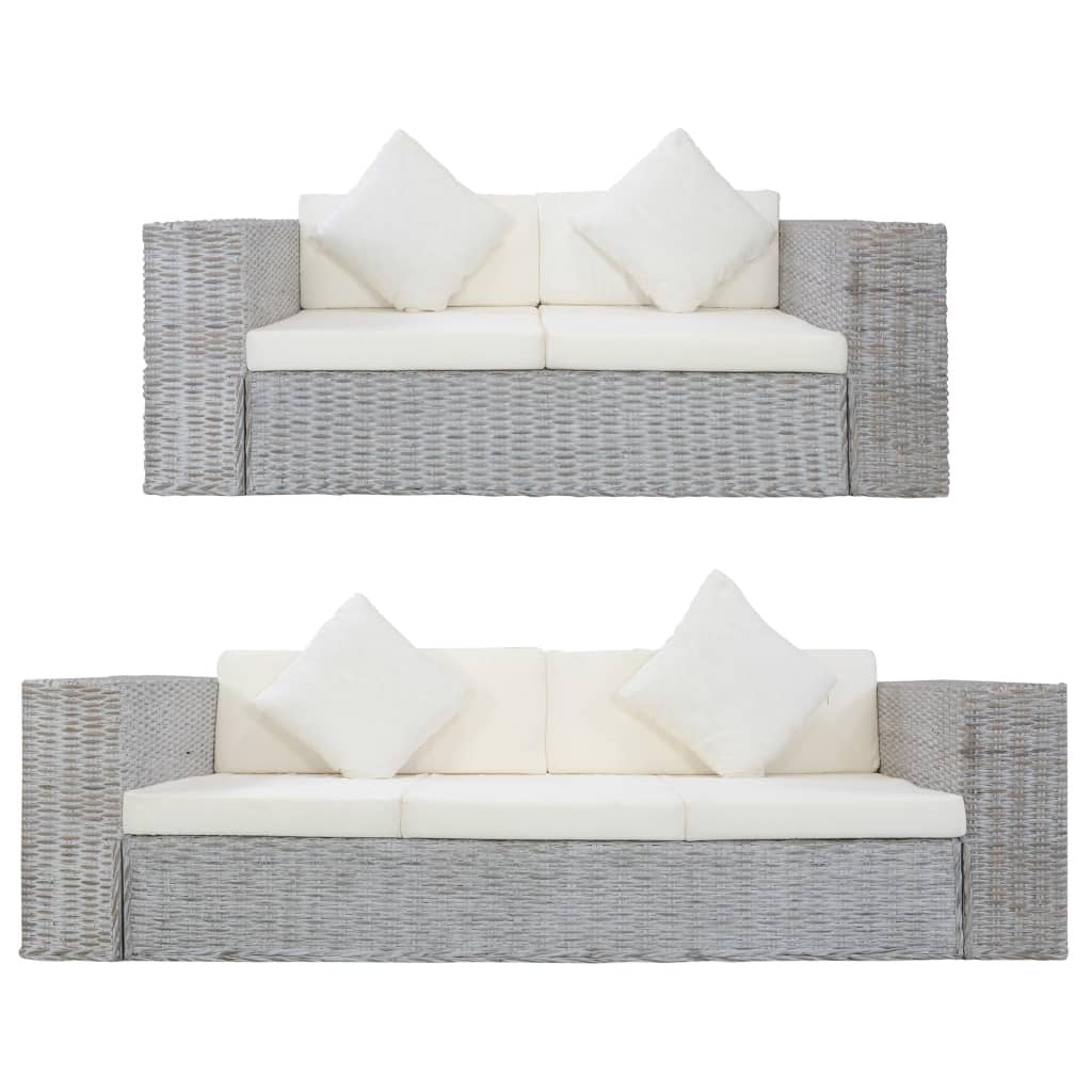 Haku 2 Piece Sofa Set with Cushions Grey Natural Rattan