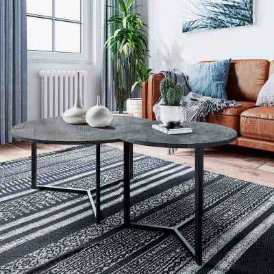 Timothy 2pc Concrete Style Nesting Coffee Table with Black Legs