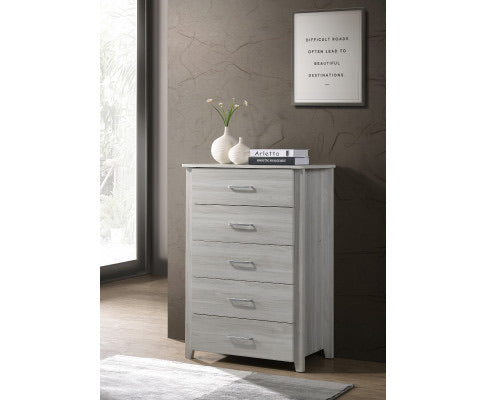 Telford 5 Chest Of Drawers Tallboy In White Oak