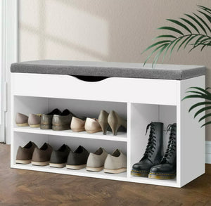 Wooden Scandi Shoe Bench Shoes Storage Cabinet Rack Organiser Shelf Box