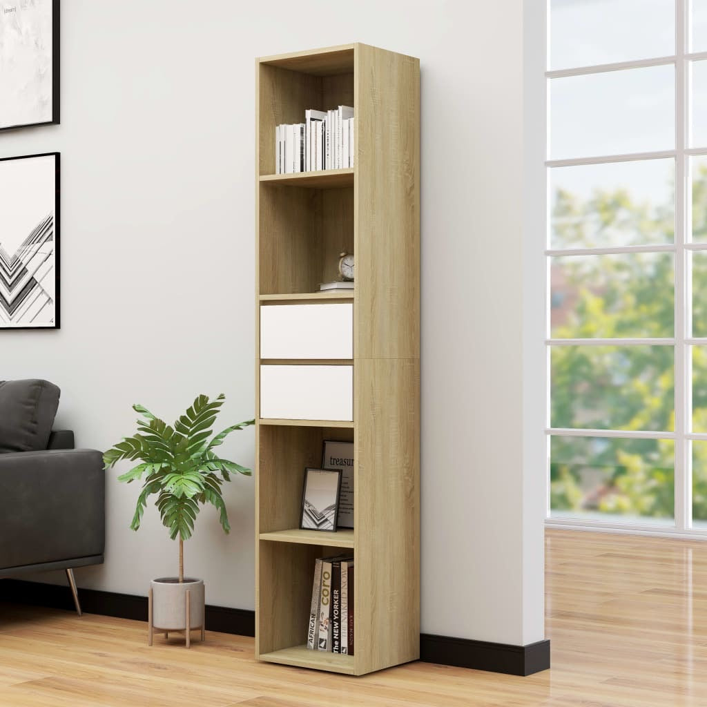 Kinsale Book Cabinet White and Sonoma Oak 36x30x171 cm Chipboard
