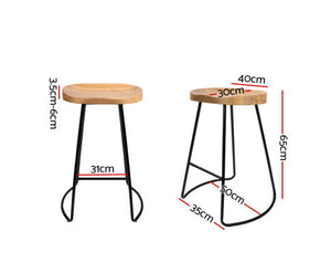 Set of 2 Wooden Backless Bar Stools - Natural