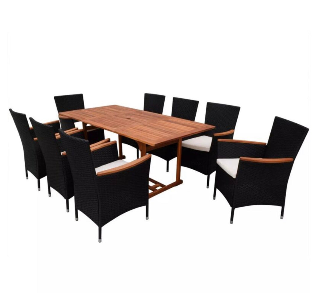 Outdoor Dining Set 17 Piece Poly Rattan Black Garden Patio Furniture