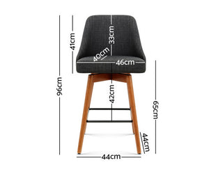 2x Wooden Bar Stools Swivel Bar Stool Kitchen Cafe Fabric Charcoal