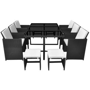 Morren 11 Piece Outdoor Dining Set with Cushions Poly Rattan Black
