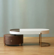 Load image into Gallery viewer, Dadrox Modern Oval Nesting Coffee Table White&amp;Walnut Coffee Table with Storage with Drawer
