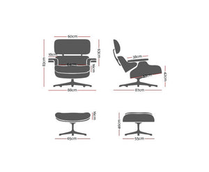 Suede Armchair Lounge Chair and Ottoman Recliner Armchair Leather Plywood Black