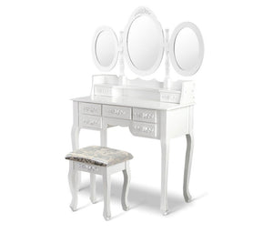 Dressing Table Stool Mirror Jewellery Cabinet 7 Drawers White Organizer
