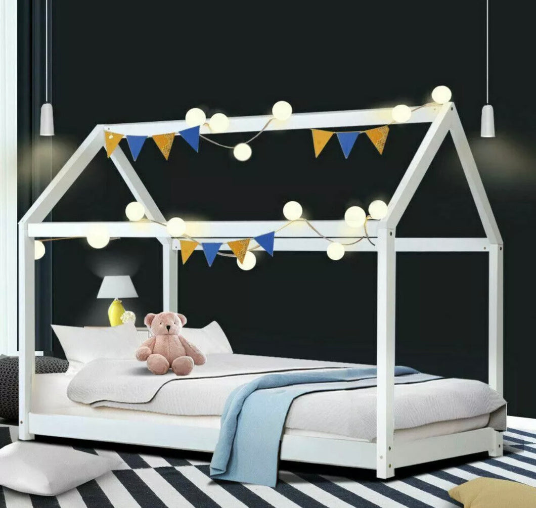 Kids Wooden bed Frame Single size mattress base Pine Timber White