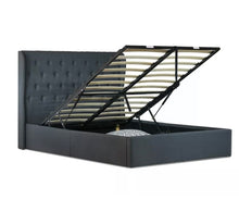 Load image into Gallery viewer, WIMBLEDON GAS LIFT DOUBLE QUEEN SIZE GREY CHARCOAL BEIGE FABRIC BED FRAME
