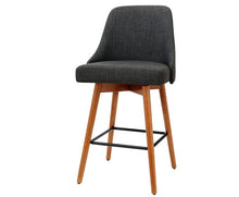 Load image into Gallery viewer, 2x Wooden Bar Stools Swivel Bar Stool Kitchen Cafe Fabric Charcoal
