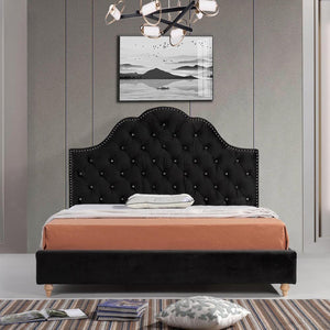 Kyara Luxury Velvet Bed with Tufted Diamond Black