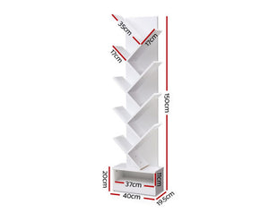 Display Shelf 9-Shelf Tree Bookshelf Book Storage Rack Bookcase White