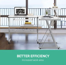 Load image into Gallery viewer, Office Computer Desk Corner Table Metal Pull-Out Keyboard Tray Top White
