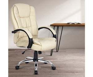 Executive PU Leather Office Desk Computer Chair - Beige