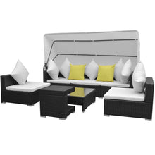 Load image into Gallery viewer, Retro 7 Piece Garden Lounge Set with Canopy Poly Rattan Black
