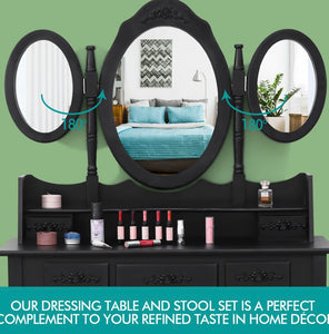 Levede Dressing Table&Stool 3 Mirror Jewellery Cabinet 7 Drawer Makeup Organiser