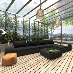 Logan 8 Piece Garden Lounge Set with Cushions Poly Rattan Black