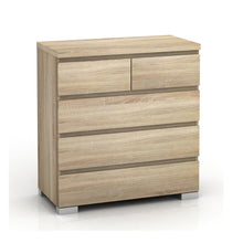 Load image into Gallery viewer, Elara 5 Drawer Chest High Gloss Oak
