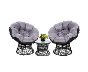 Gardeon Papasan Chair and Side Table Set- Black