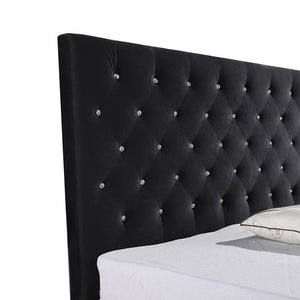 Ramos Velvet Bed With Tufted Diamond Black