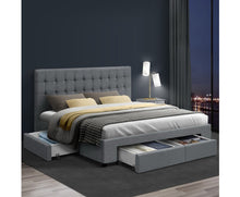 Load image into Gallery viewer, QUEEN Bed Frame with 4 Storage Drawers AVIO Fabric Headboard Wooden
