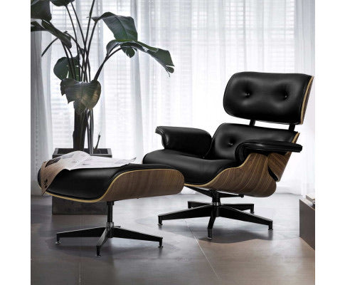 Suede Armchair Lounge Chair and Ottoman Recliner Armchair Leather Plywood Black