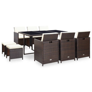 Nason 11 Piece Outdoor Dining Set with Cushions Poly Rattan Brown