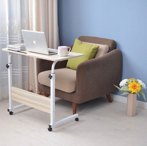 ZASS Mobile Rolling Computer Desk Bed Side Workstation Height Adjustable Table - White Maple