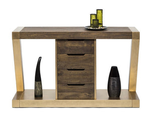 Z-Shaped Solid Wood Iron Hallway Console Table – Brass Finish