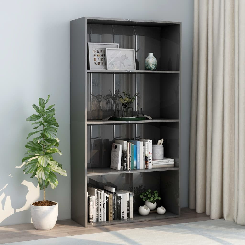 Hartley  4Tier Book Cabinet High Gloss Grey 80x30x151,5 cm Chipboard