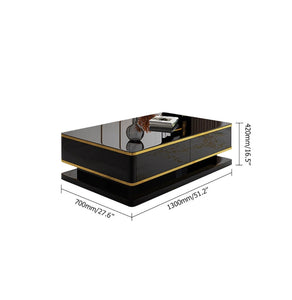 Prisma 51" Black Rectangular Coffee Table with Storage 4 Drawers Tempered Glass Top