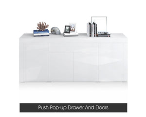 Modern Sideboard Buffet High Gloss Storage Cabinet 4 Doors Cupboard Table White