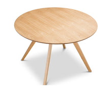 Load image into Gallery viewer, Light Timber Oak Scandinavian Round 1.2m Dining Set with 6x Padded Black Eames Chairs
